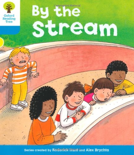 Children looking over a wooden railing by a stream, book cover.