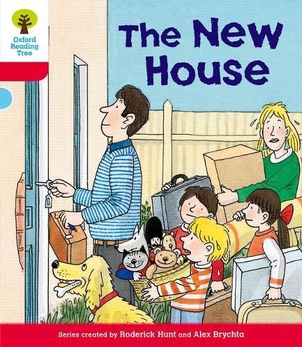 Book cover: family with boxes at a new house doorway.