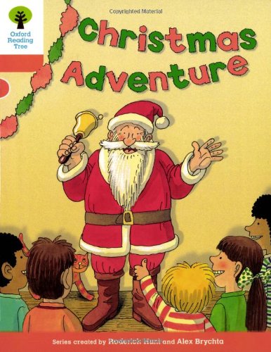 Santa Claus holding a bell in front of a group of children.