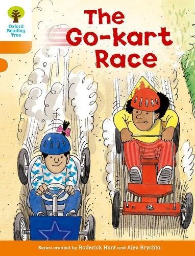 Children racing go-karts on a track, book cover illustration.