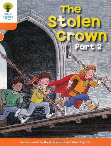 Book cover: children running from a castle with a stolen crown.