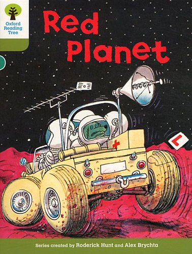 Book cover: astronaut in a vehicle on a red, rocky planet.