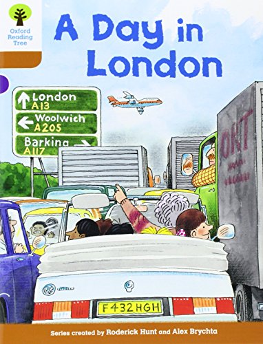 Children’s book cover depicting a family in a car driving in London traffic.