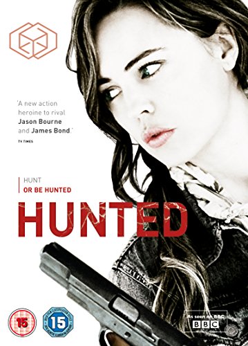 DVD cover for "Hunted" series 1, featuring a woman and a gun.