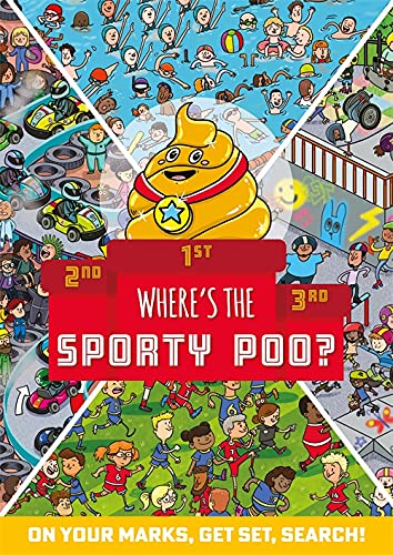 Colorful illustrated book cover with a cartoon pile of poo and athletes.