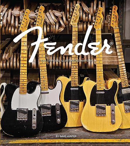 Book cover: "Fender: The Official Illustrated History" featuring guitars.