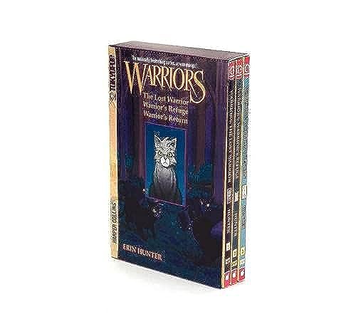 Box set of three "Warriors" manga books with a cat portrait.