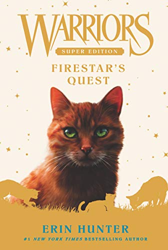 Book cover featuring a reddish-brown cat with green eyes, "Warriors" title.