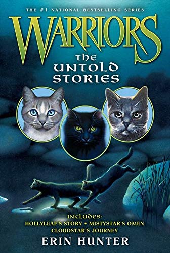 Book cover featuring three cat portraits above two cats running in a dark landscape.