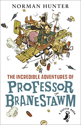 Book cover: Professor Branestawm flying a chaotic, homemade airplane.