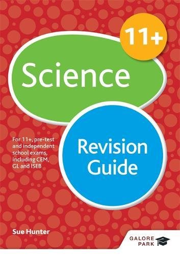 Red cover with “11+ Science Revision Guide” text and circular design.