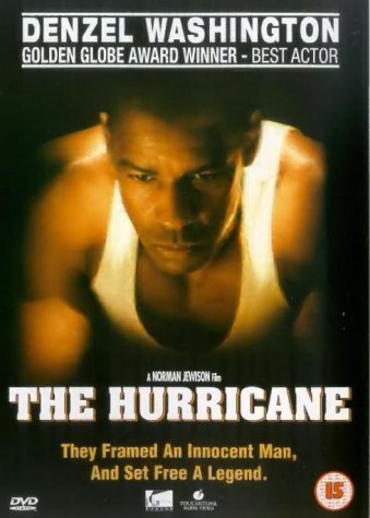 DVD cover for "The Hurricane" featuring Denzel Washington in prison attire.