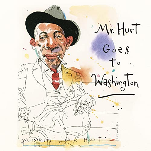 Watercolor portrait of Mississippi John Hurt with cigarette, album title text.