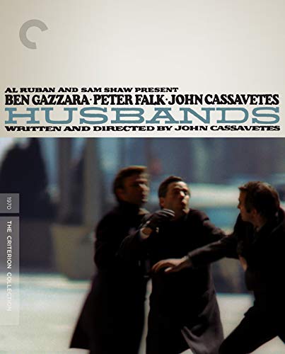 Blu-ray cover for Husbands featuring three men in dark coats standing outdoors.