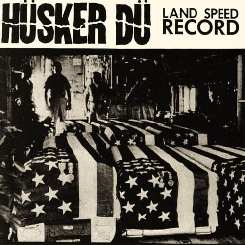 Husker Du album cover: draped American flags and blurred figures.