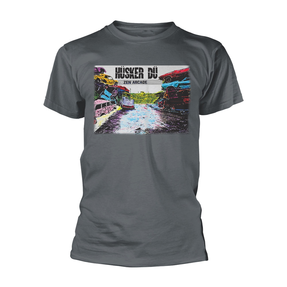 Gray t-shirt with album art featuring wrecked cars and band name.