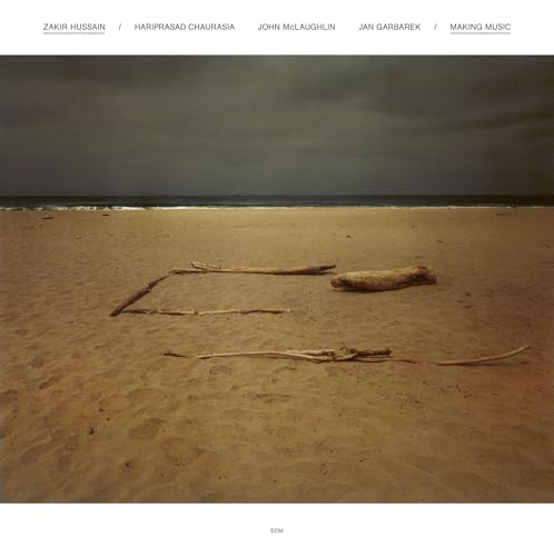 Vinyl album cover: beach scene with driftwood under a stormy sky.