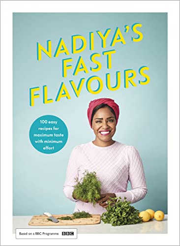 Cookbook cover featuring Nadiya Hussain with herbs and citrus fruit.