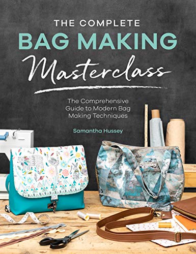 Book cover featuring handmade floral and marbled pattern bags, sewing tools.