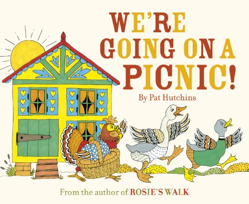 "Children's book cover featuring a house and birds carrying picnic baskets, colorful illustration."