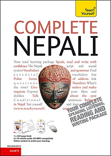 Cover of "Complete Nepali" language learning book with mask image.