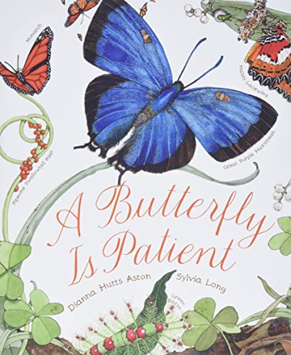 Book cover featuring colorful butterflies and caterpillars on green foliage.