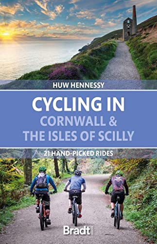 Book cover: cyclists on a coastal path in Cornwall and the Isles of Scilly.