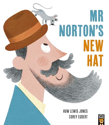 A man with a brown hat and grey beard has a mouse on his head.