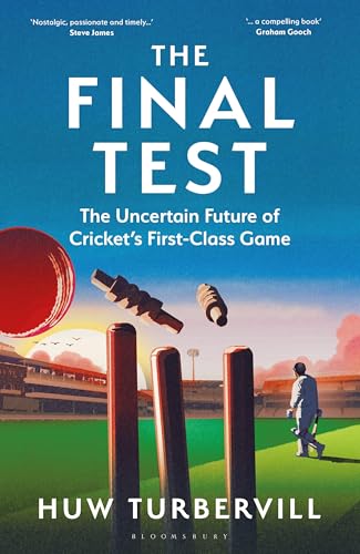 Book cover: cricket ball, stumps, and a player walking on a field.