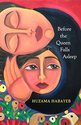 Book cover: painted faces, floral background, title "Before the Queen Falls Asleep".