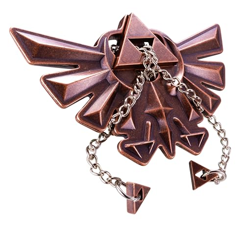 Bronze Hyrule crest puzzle with interlocking metal pieces and a chain.