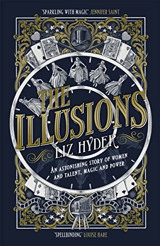 Book cover for “The Illusions” featuring ornate gold frame and figures.
