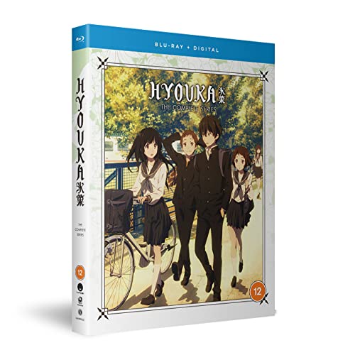 Hyouka" Blu-ray case featuring anime characters walking toward a school building.