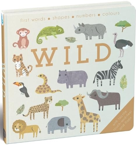 Board book cover with illustrated wild animals and learning themes.