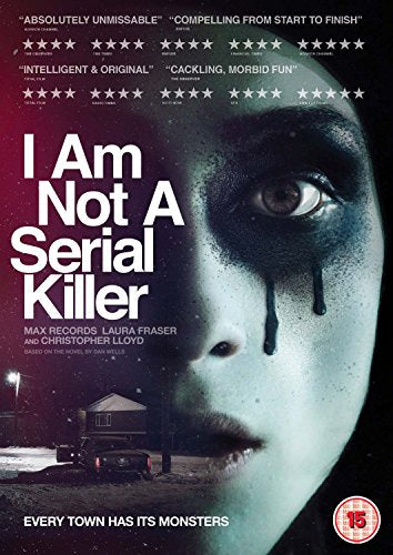 DVD cover of "I Am Not A Serial Killer" with a haunting face and dark makeup.
