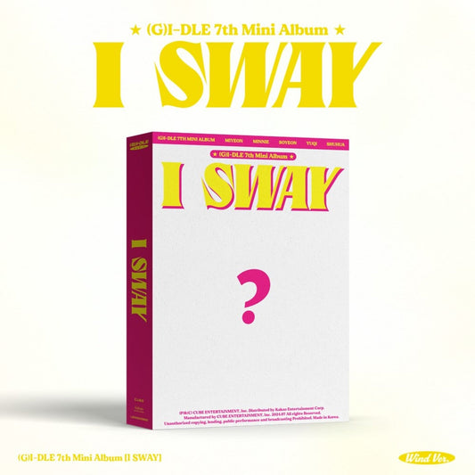 Red album cover for (G)I-DLE’s “I Sway” with bold text and a question mark.