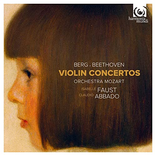 CD cover: portrait of a violinist with text “Berg, Beethoven, Violin Concertos”.