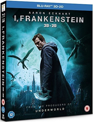 I, Frankenstein" Blu-ray cover featuring Aaron Eckhart and winged creatures.
