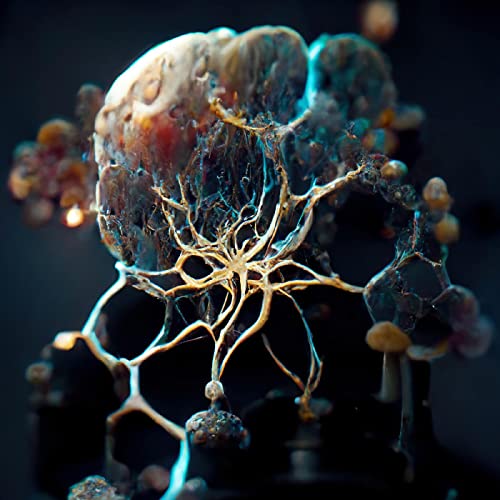 Abstract organic structure with glowing gold nerve-like filaments against a dark background.