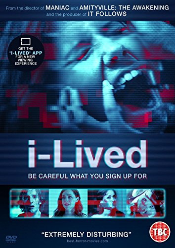 DVD cover for horror film "I-Lived" featuring a distressed face and glitch effects.