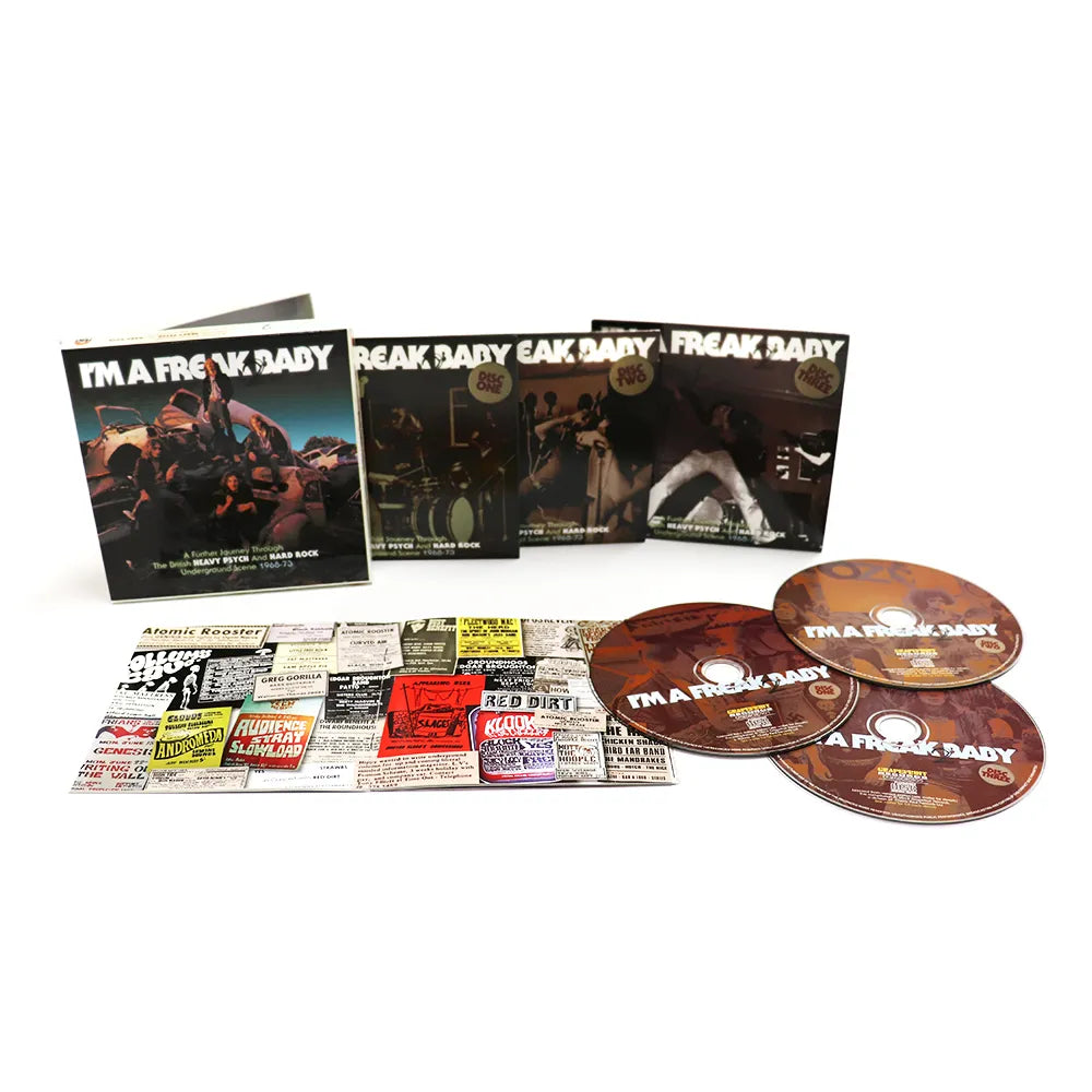 Three-disc box set with illustrated sleeves, a collage insert, and three printed CDs.