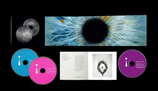 Blu-ray case for Peter Gabriel’s “I/o” featuring an eye and abstract design.