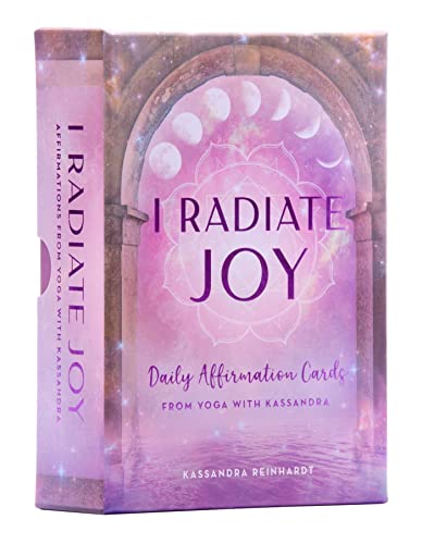 Card deck with a pink and purple arched window design, title "I Radiate Joy".