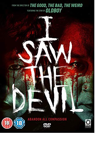 DVD cover for "I Saw The Devil" with blood-streaked text and face.