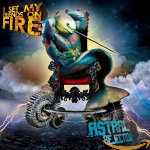 Album cover: a blue dolphin riding a motorcycle in a cloudy sky.