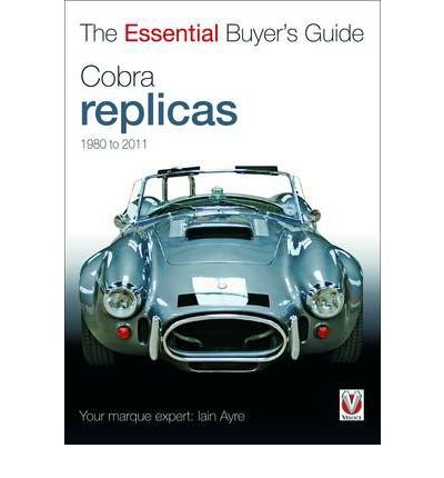 Book cover featuring a silver Cobra replica sports car, front view.