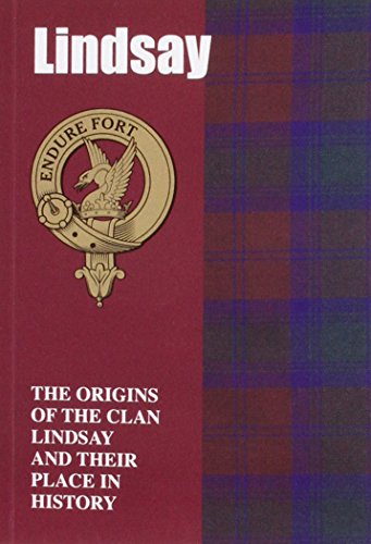 Book cover titled Lindsay with a clan crest and tartan pattern on maroon background.