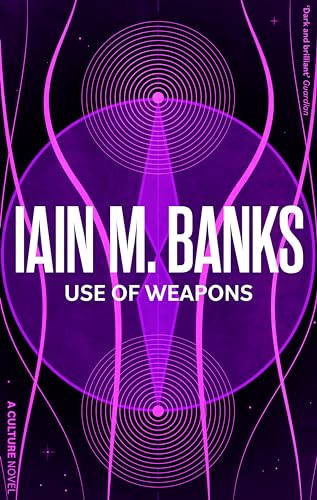 Book cover: “Use of Weapons” by Iain M. Banks, purple and white design.
