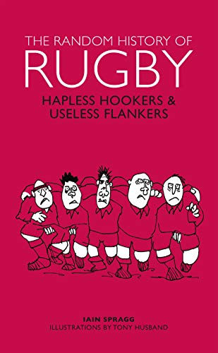 Book cover: "The Random History of Rugby" with cartoon rugby players.