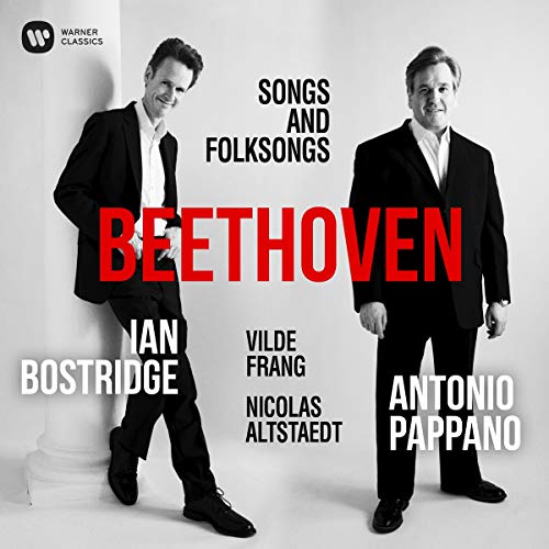 Black and white image of two men in suits on a Beethoven CD cover.